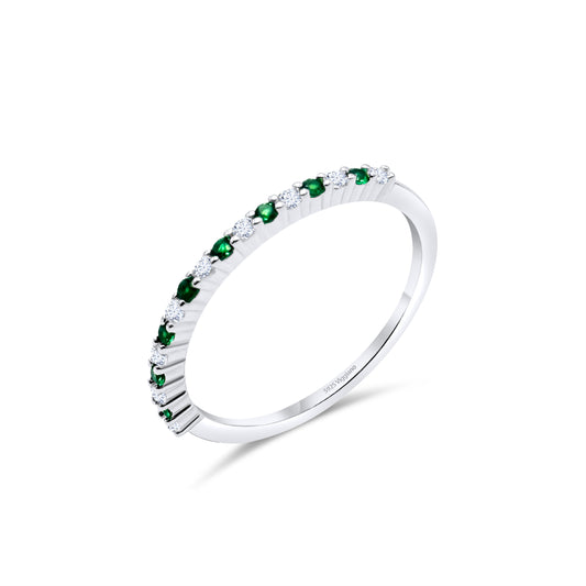 925 Sterling Silver 1mm Emerald Half Eternity Ring