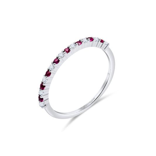 925 Sterling Silver 1mm Ruby Half Eternity Ring