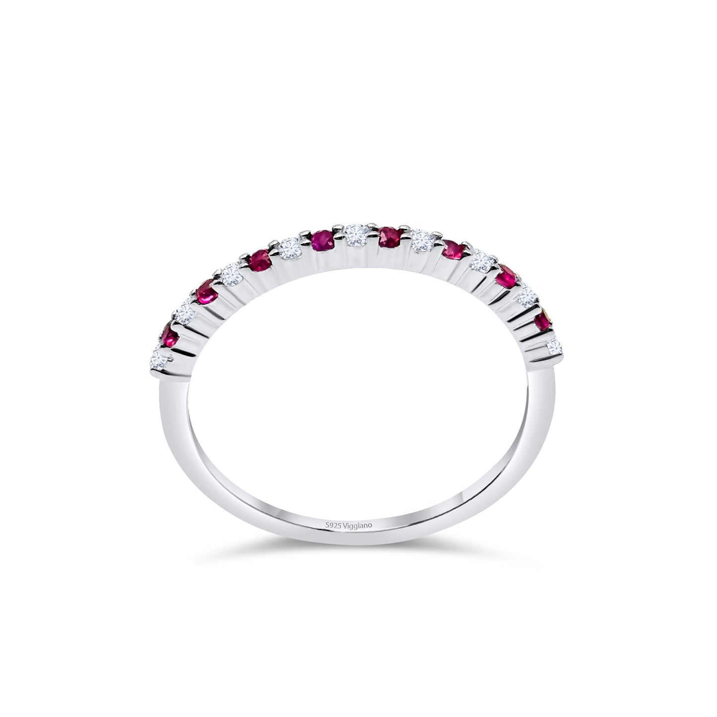 925 Sterling Silver 1mm Ruby Half Eternity Ring