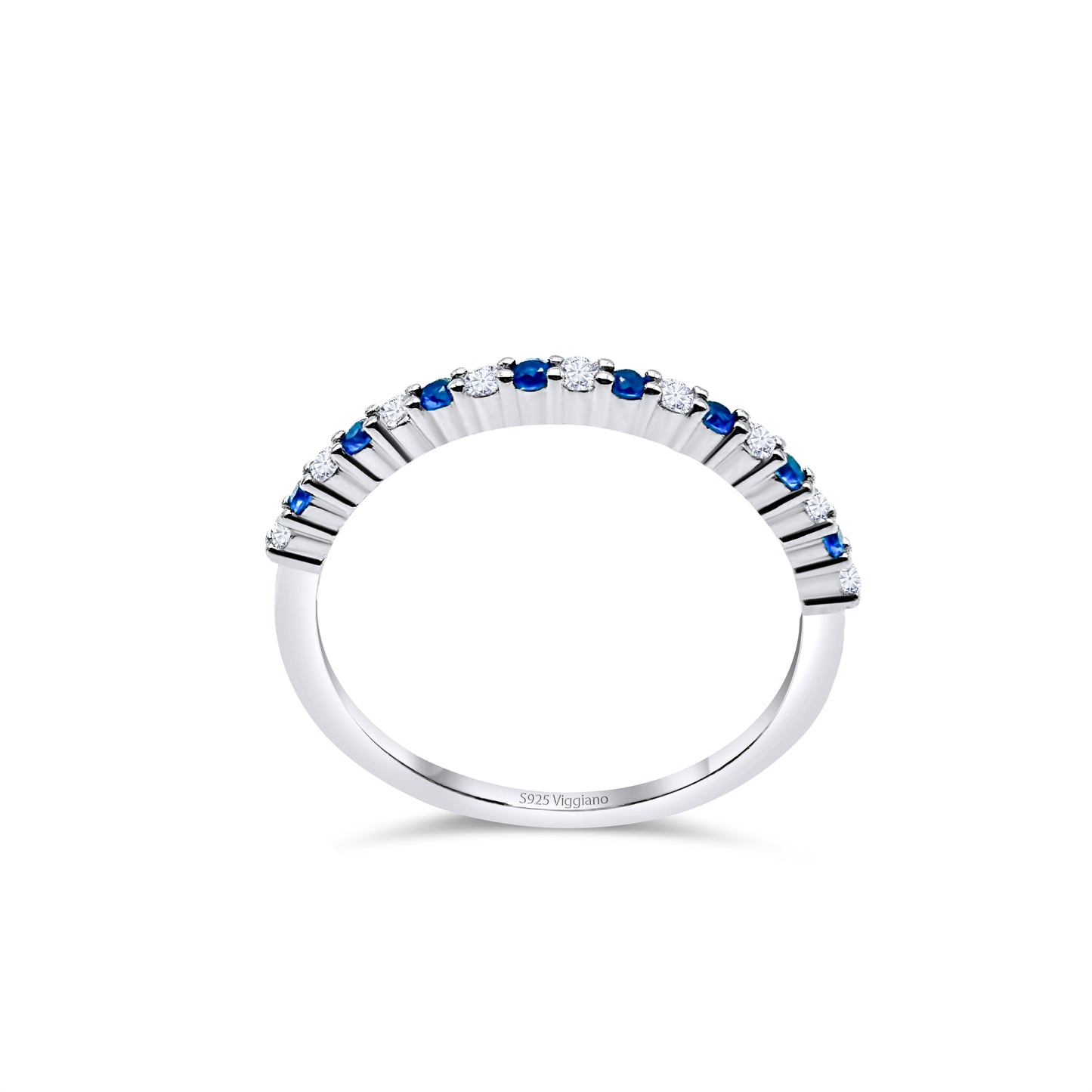 925 Sterling Silver 1mm Sapphire Half Eternity Ring
