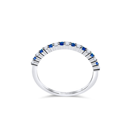 925 Sterling Silver 1mm Sapphire Half Eternity Ring