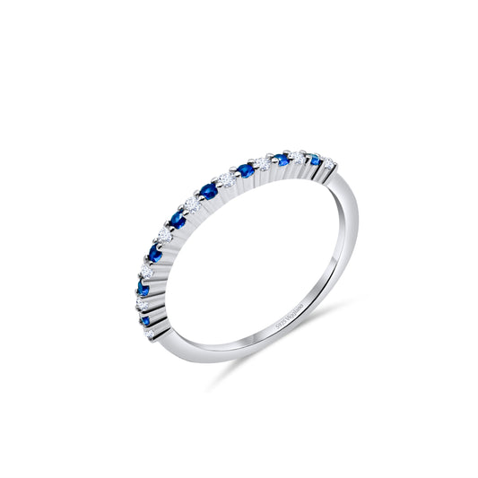 925 Sterling Silver 1mm Sapphire Half Eternity Ring