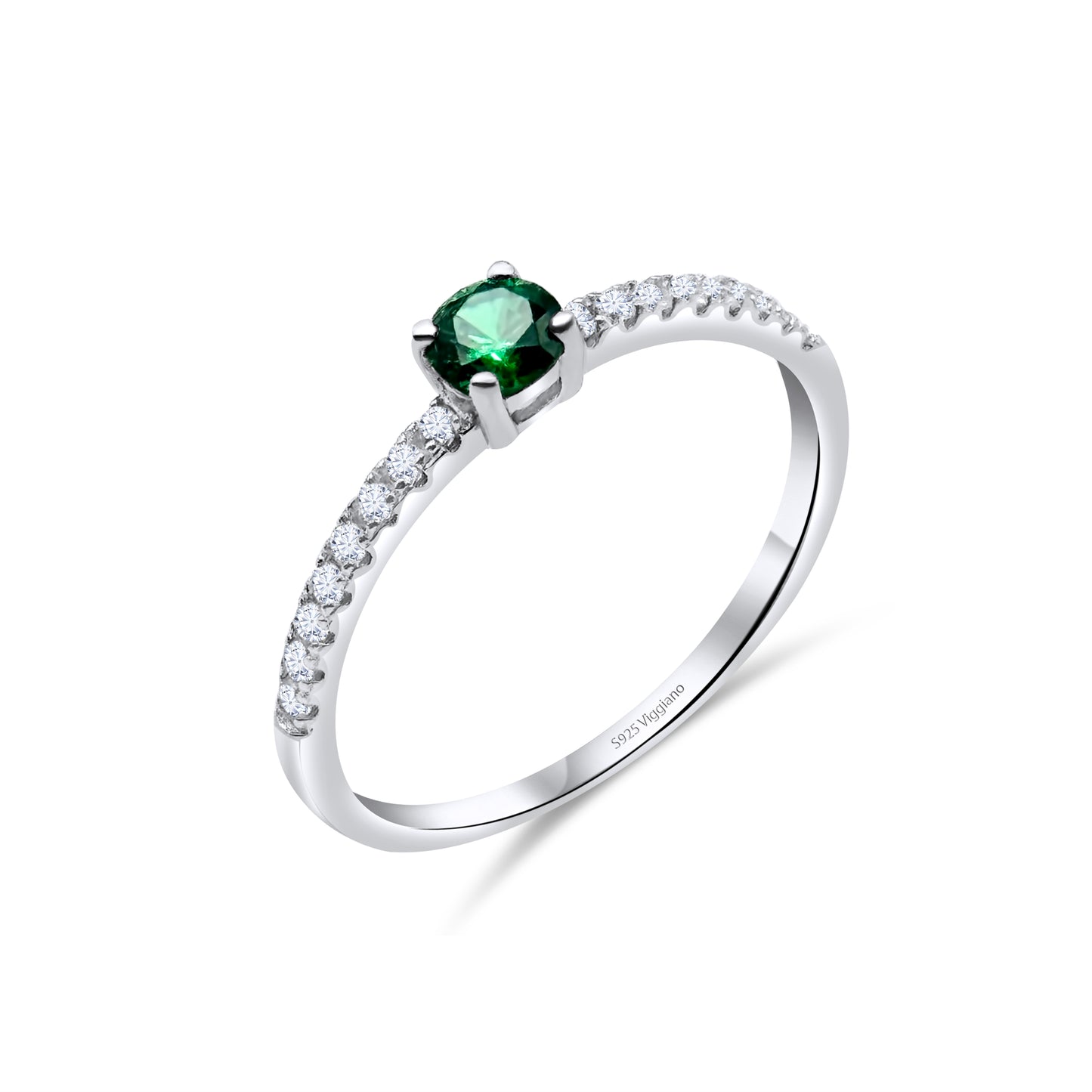 925 Sterling Silver 3mm Emerald Solitaire Engagement Ring