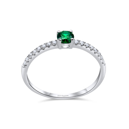 925 Sterling Silver 3mm Emerald Solitaire Engagement Ring