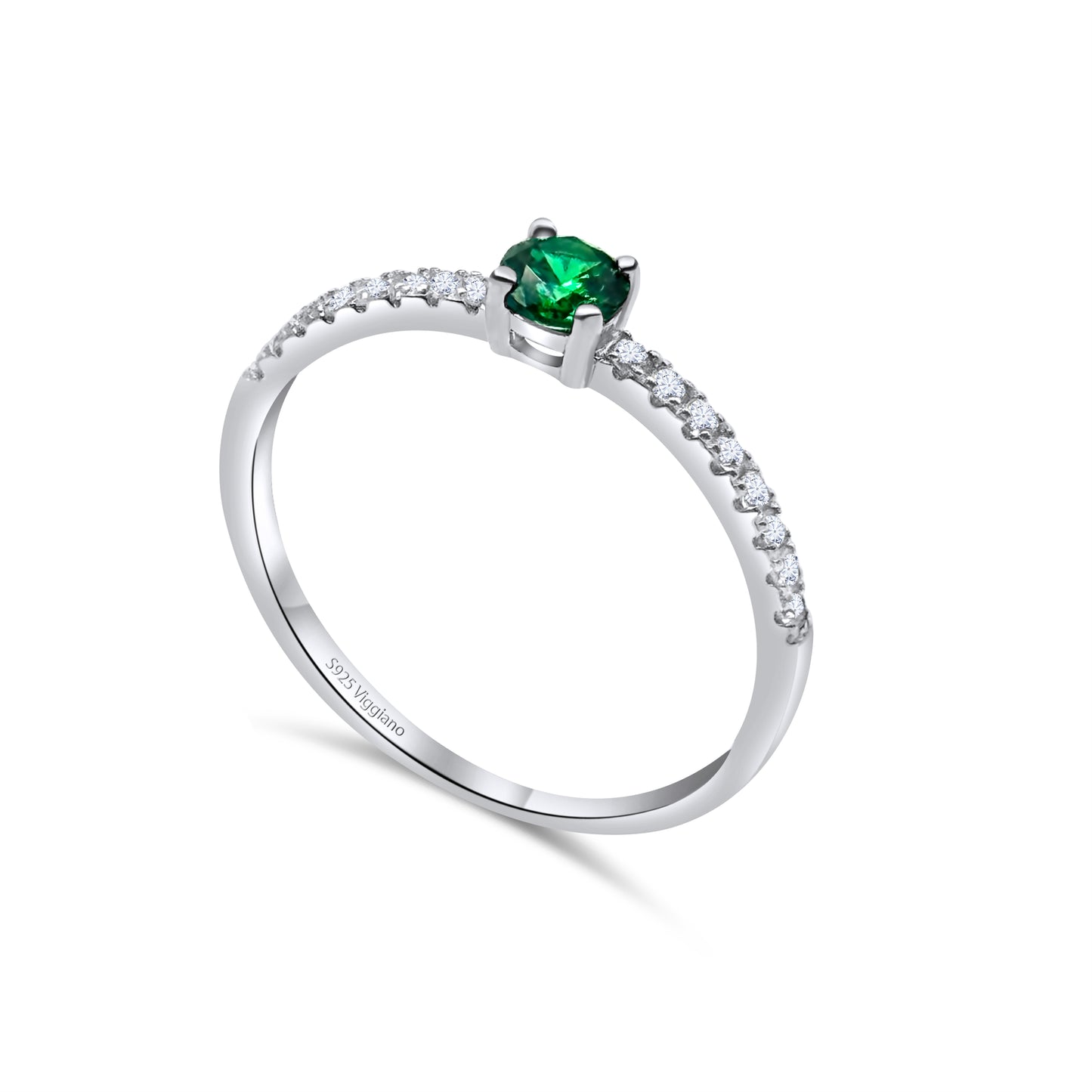 925 Sterling Silver 3mm Emerald Solitaire Engagement Ring