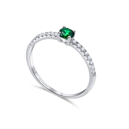 925 Sterling Silver 3mm Emerald Solitaire Engagement Ring