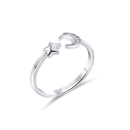 925 Sterling Silver Star Moon Stackable Open Ring