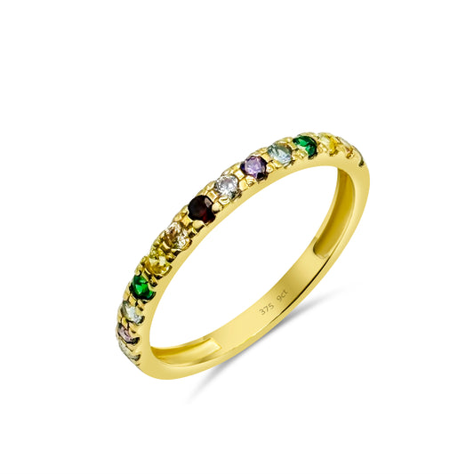 9ct Yellow Gold 2mm Multicolor Diamond Ring