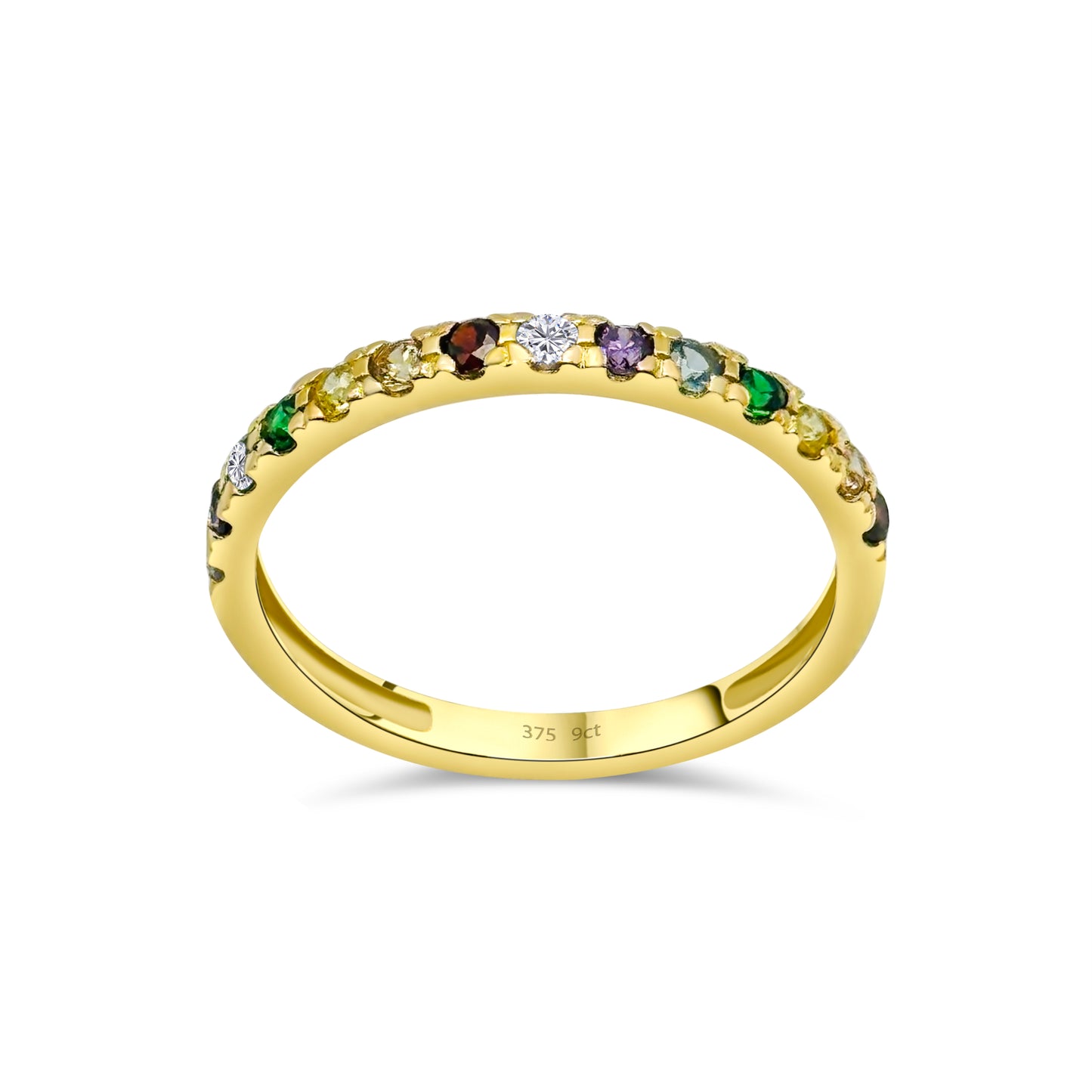 9ct Yellow Gold 2mm Multicolor Diamond Ring