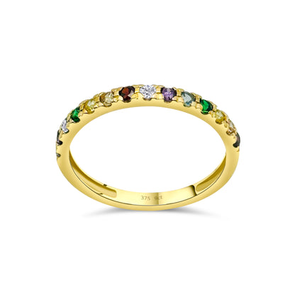 9ct Yellow Gold 2mm Multicolor Diamond Ring