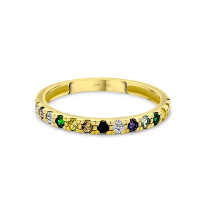9ct Yellow Gold 2mm Multicolor Diamond Ring