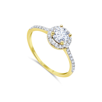 9ct Yellow Gold Diamond Round Halo Engagement Ring