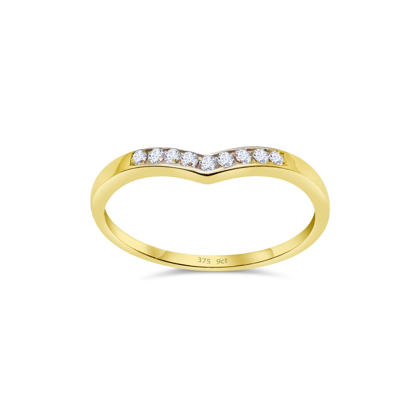 9ct Yellow Gold Diamond Wishbone Wedding Band Ring