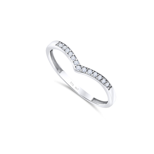 9ct White Gold Diamond Wishbone Wedding Band Ring
