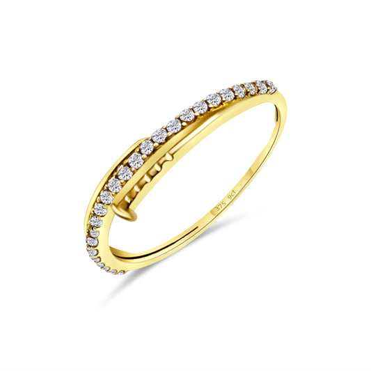 9ct Yellow Gold Diamond Nail Design Wedding Band Ring