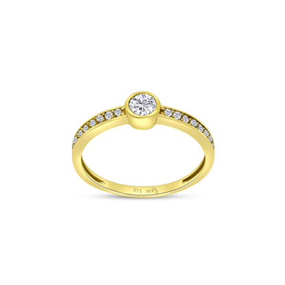 9ct Yellow Gold Diamond Round Solitaire Engagement Ring