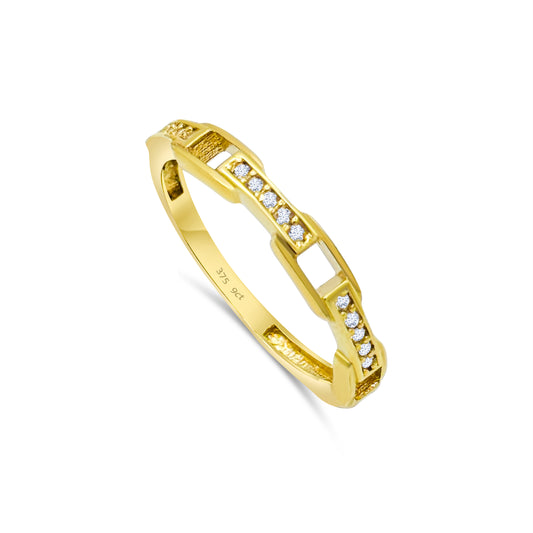 9ct Yellow Gold Diamond Chain Link Band Ring