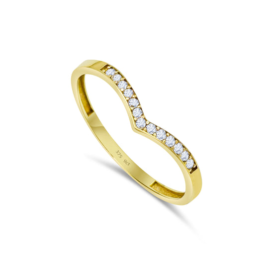 9ct Yellow Gold Diamond 3mm Wishbone Band Ring