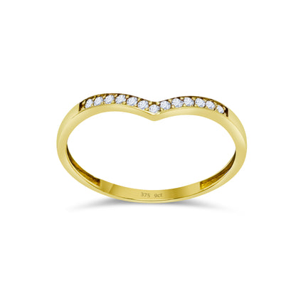 9ct Yellow Gold Diamond 3mm Wishbone Band Ring