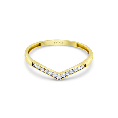 9ct Yellow Gold Diamond 3mm Wishbone Band Ring