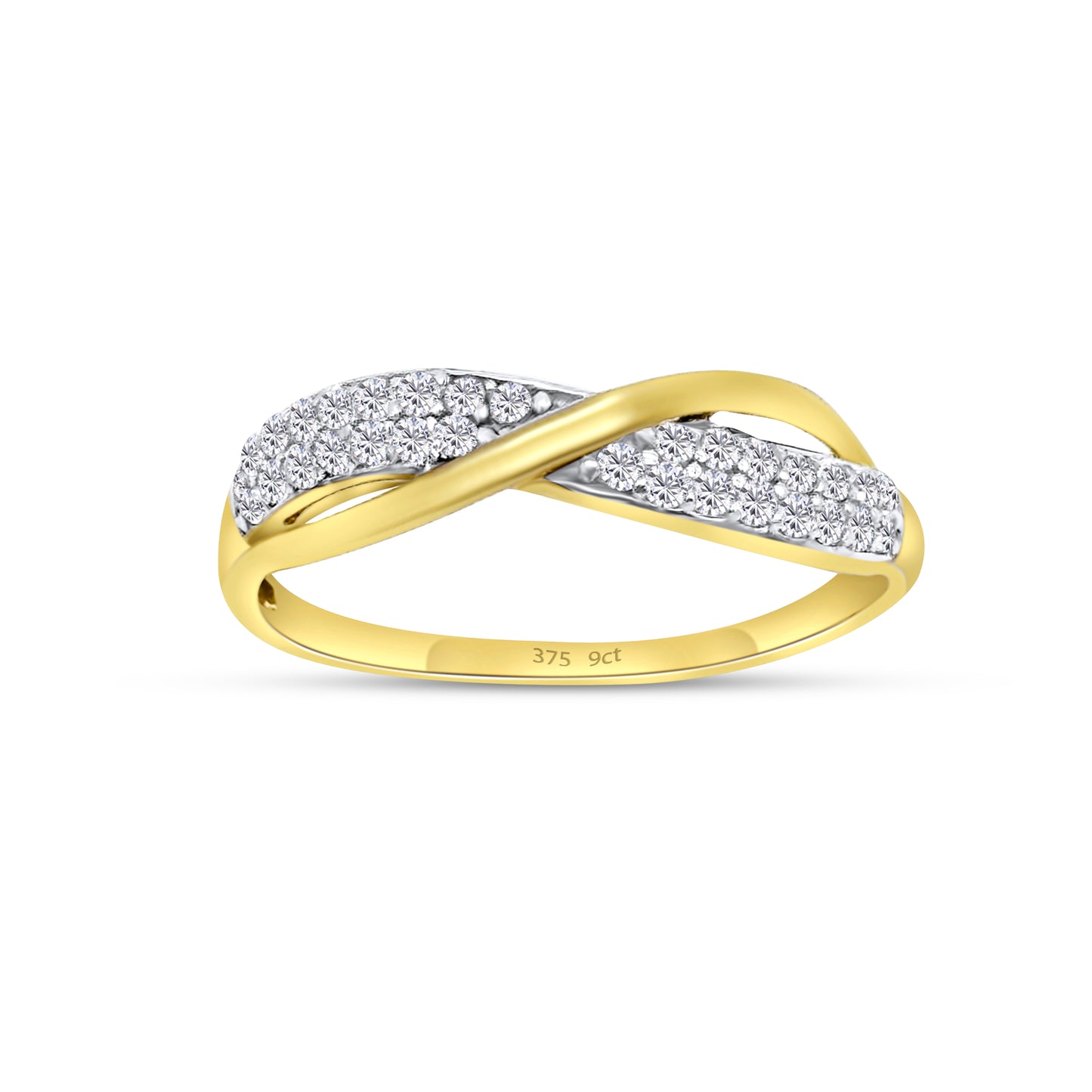 9ct Yellow Gold Diamond Twisted Face Wedding Band Ring