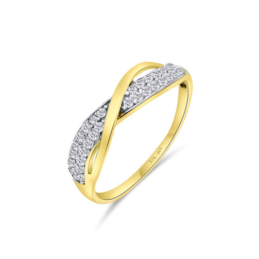 9ct Yellow Gold Diamond Twisted Face Wedding Band Ring