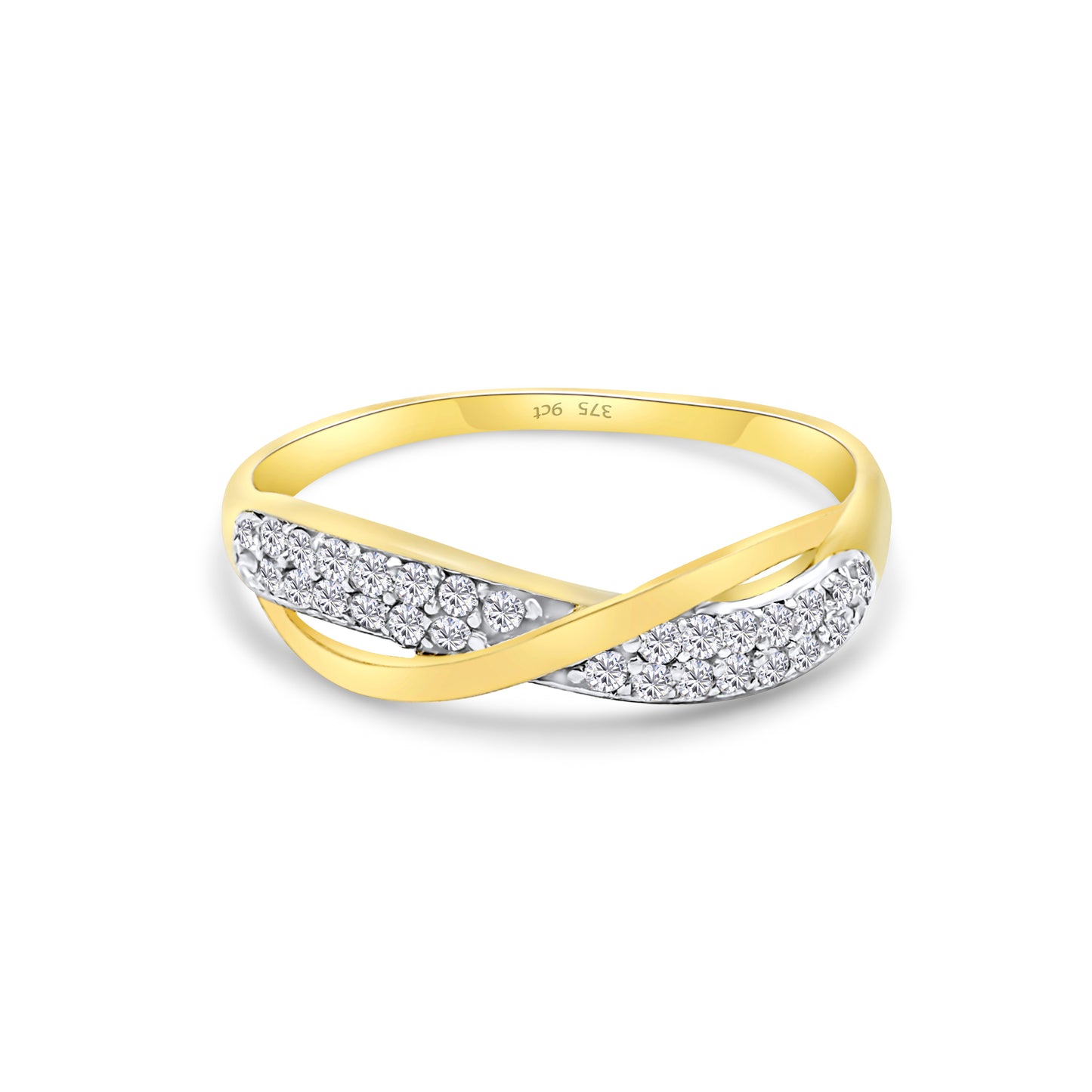 9ct Yellow Gold Diamond Twisted Face Wedding Band Ring