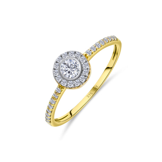 9ct Yellow Gold Diamond Round Halo Engagement Ring