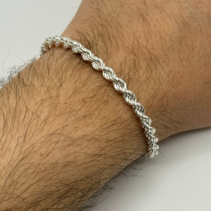 925 Sterling Silver 4mm Rope Bracelet 8 Inch
