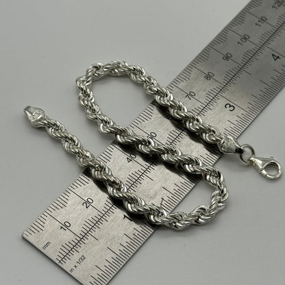 925 Sterling Silver 5mm Rope Bracelet 8 Inch