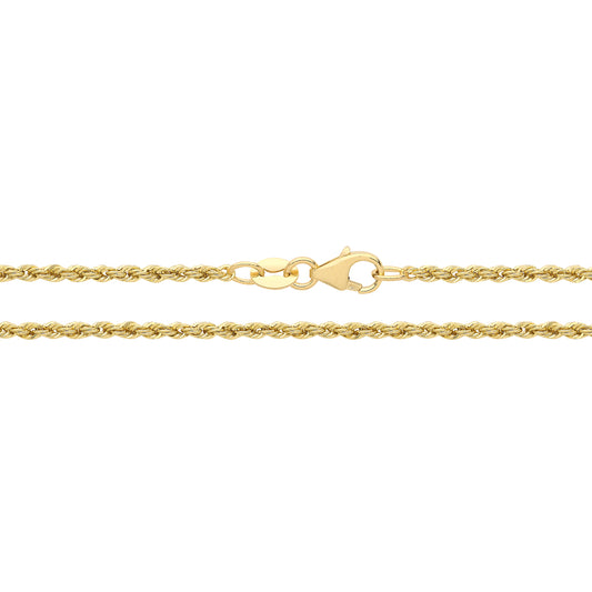 9ct Yellow Gold 2mm Solid Twisted Rope Chain