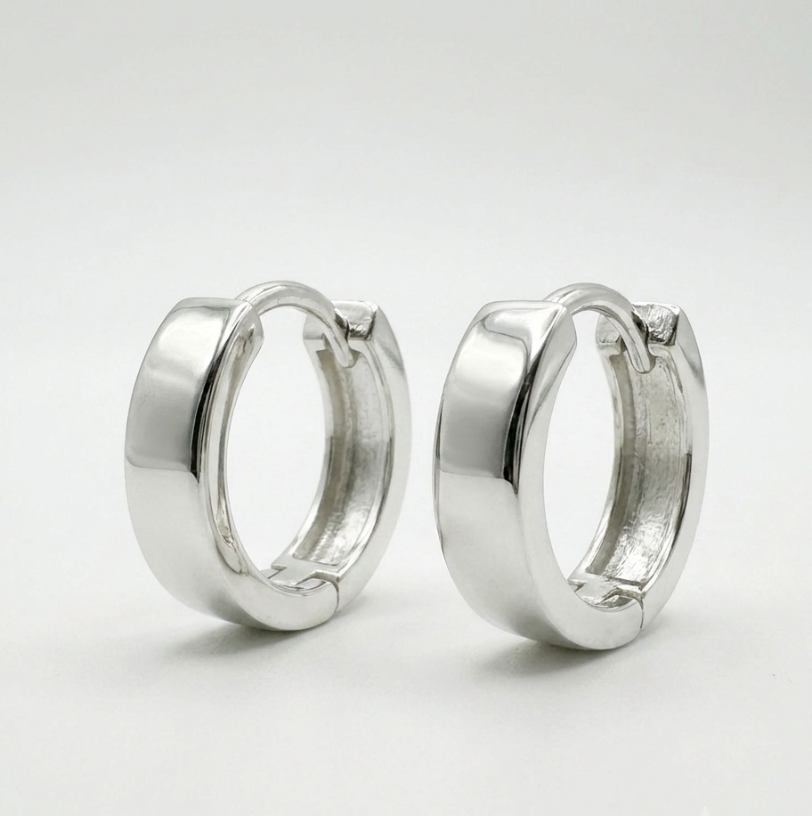 925 Sterling Silver Mens 12mm Plain Huggie Earring