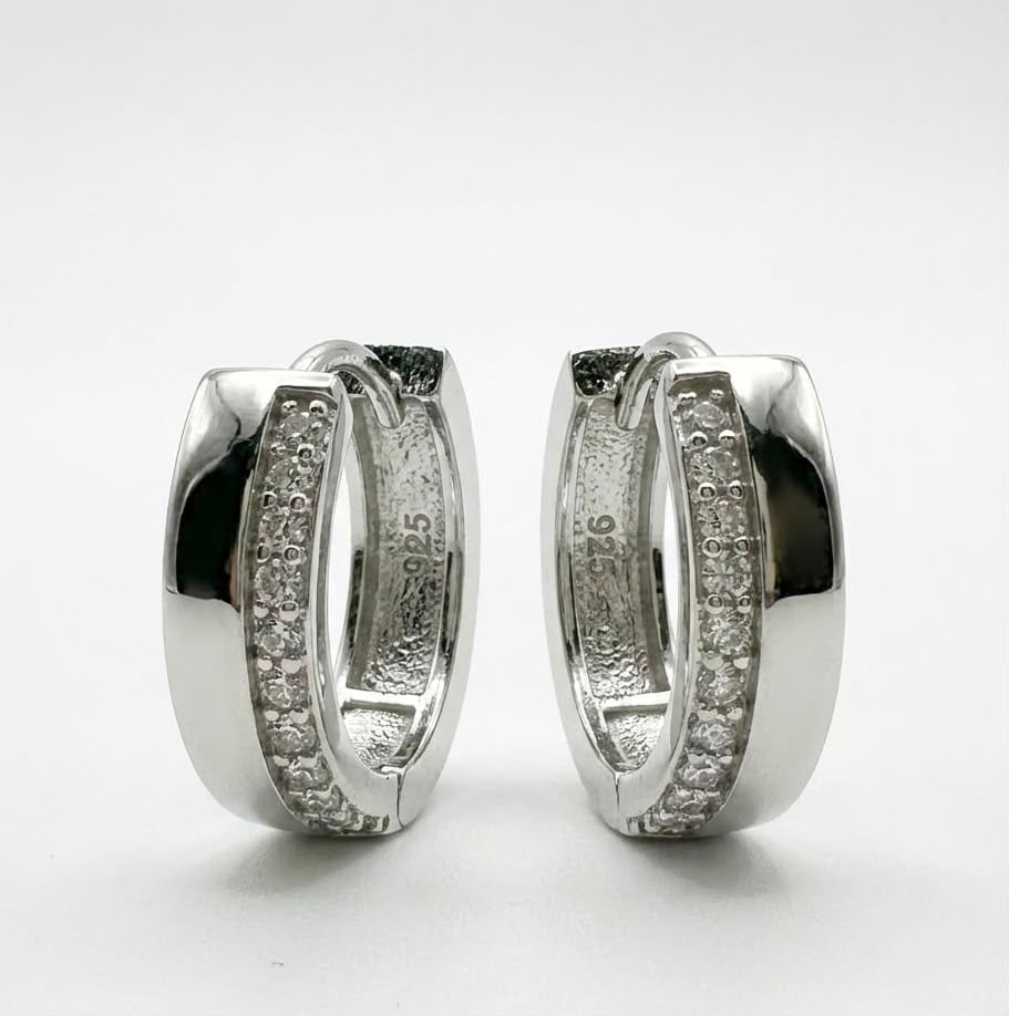 925 Sterling Silver Mens 15mm Huggies Earring