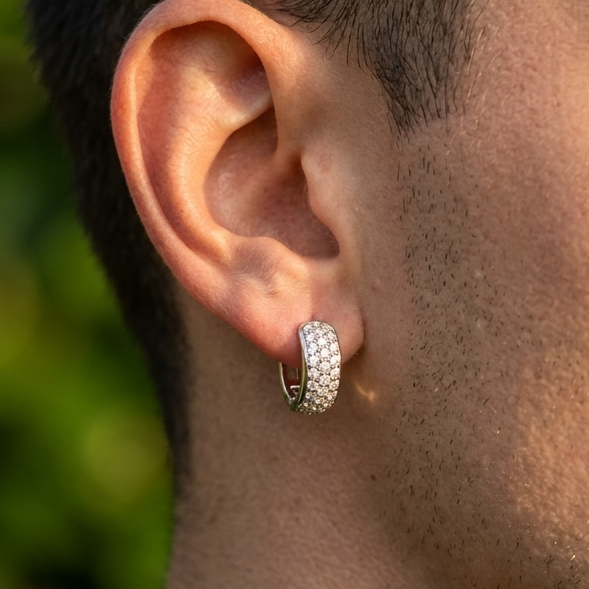 925 Sterling Silver 14mm Diamond Huggie Round Shape Earring