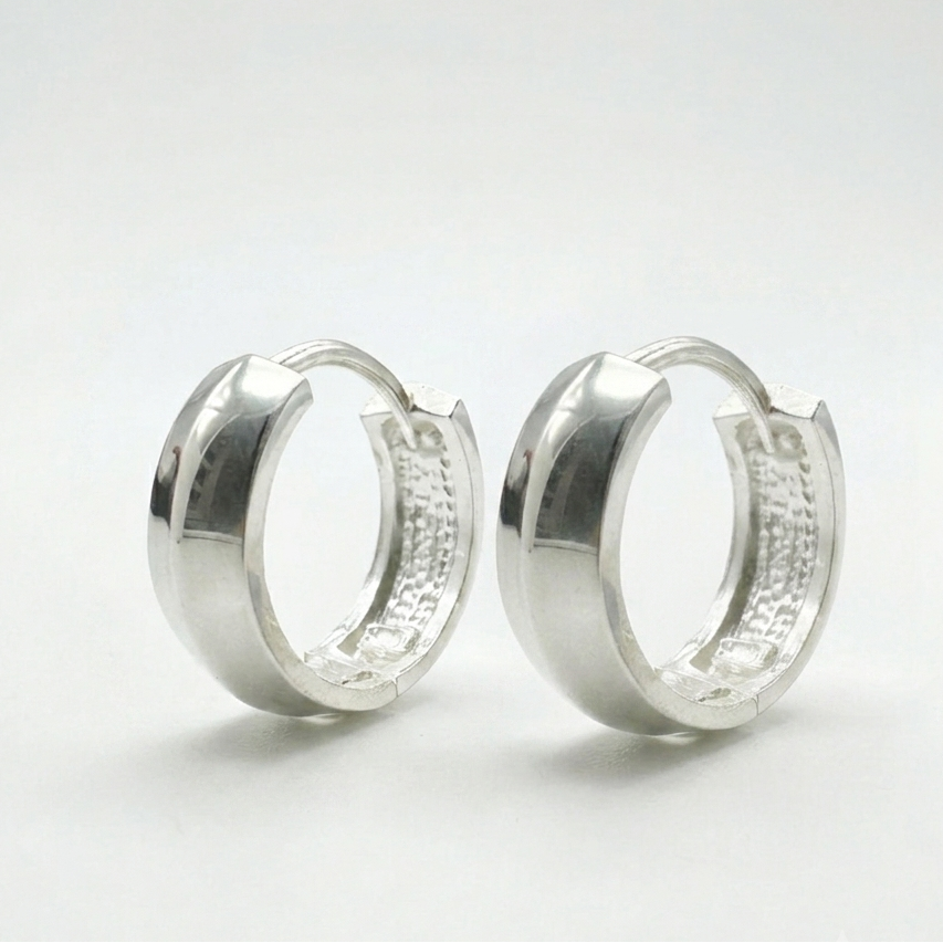 925 Sterling Silver 15mm Plain Round Huggie Earring