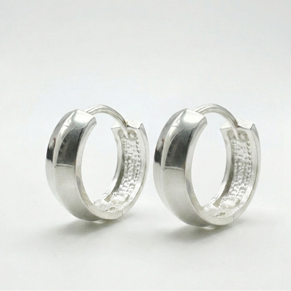 925 Sterling Silver 15mm Plain Round Huggie Earring