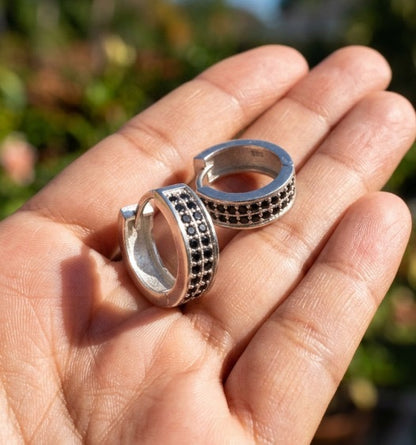 925 Sterling Silver Mens 14mm Onyx Huggie Earring