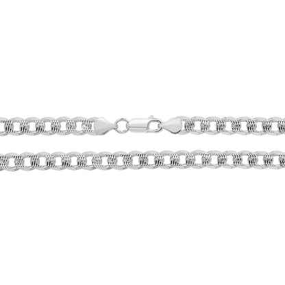 925 Sterling Silver Mens 6.5mm Pave Curb Chain