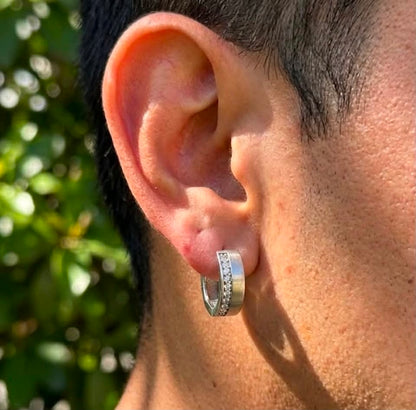 925 Sterling Silver Mens 15mm Huggies Earring