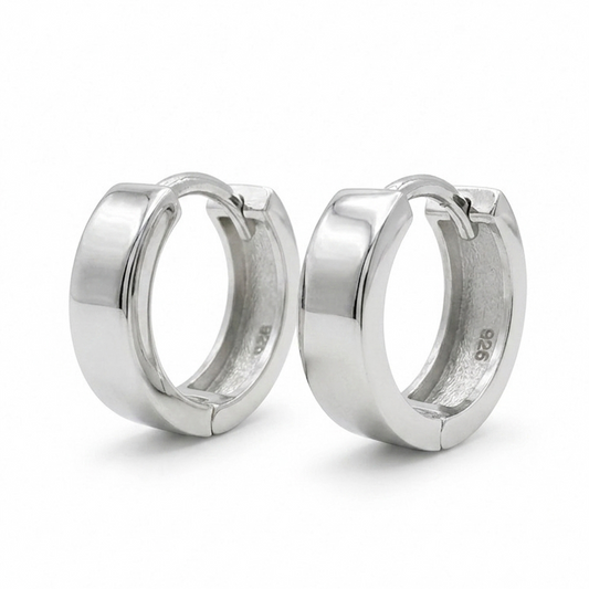 925 Sterling Silver Mens 15mm Plain Huggie Earring