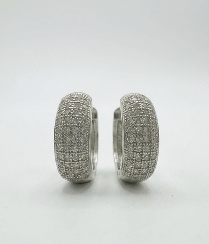925 Sterling Silver 15mm Four Row Diamond Huggie Earring