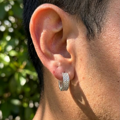 925 Sterling Silver Mens 15mm Diamond Huggie Earring