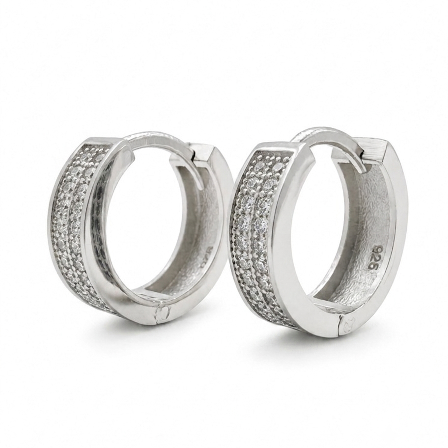 925 Sterling Silver Mens 15mm Diamond Huggie Earring