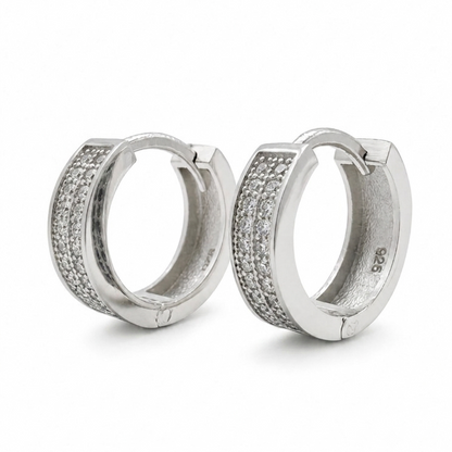 925 Sterling Silver Mens 15mm Diamond Huggie Earring