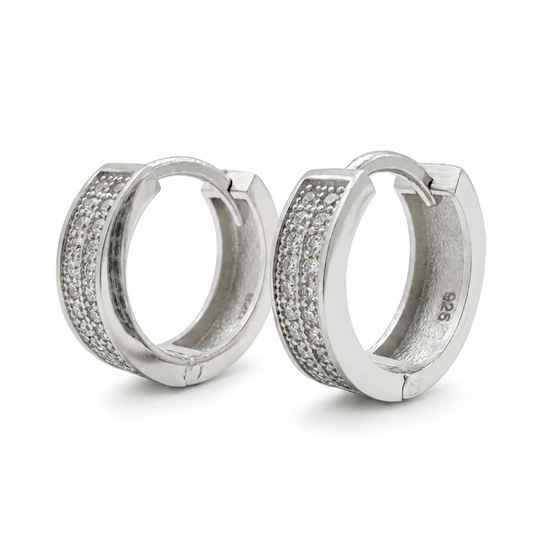 925 Sterling Silver Mens 15mm Diamond Huggie Earring
