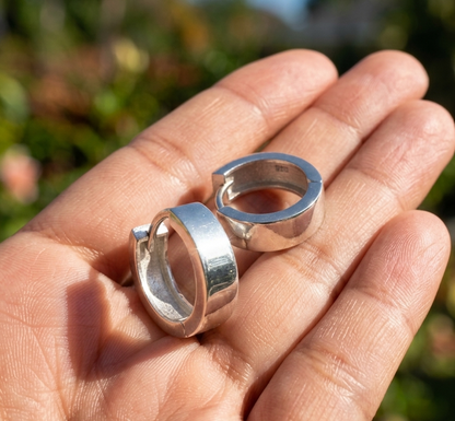 925 Sterling Silver Mens 15mm Plain Huggie Earring