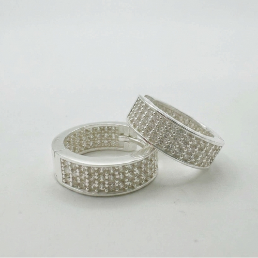 925 Sterling Silver 15mm Diamond Huggie Earring