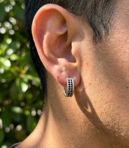 925 Sterling Silver Mens 14mm Onyx Huggie Earring