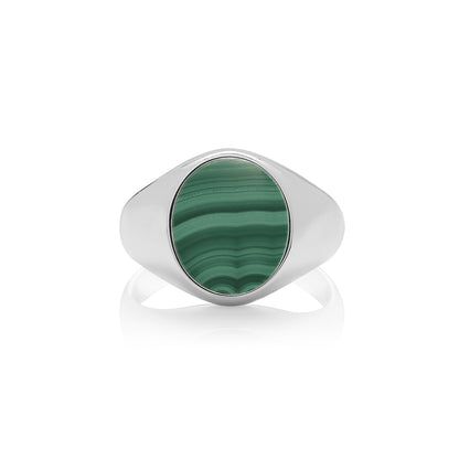 925 Sterling Silver Oval Malachite Signet Ring