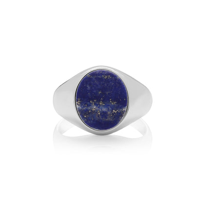 925 Sterling Silver Oval Lapis Signet Ring